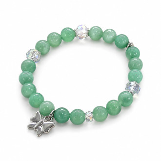 8 mm Jade Bracelet with Czech Crystal Accents & Stainless Steel Butterfly Charm 8 mm Jade Bracelet with Czech Crystal Accents & Stainless Steel Butterfly Charm