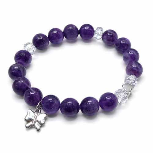 10 mm Amethyst Bracelet with Butterfly Charm and Crystal Accents 10 mm Amethyst Bracelet with Butterfly Charm and Crystal Accents