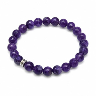 8 mm Amethyst Bracelet with Stainless Steel Spacer 8 mm Amethyst Bracelet with Stainless Steel Spacer
