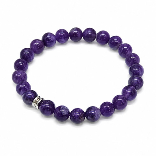 8 mm Amethyst Bracelet with Stainless Steel Spacer 8 mm Amethyst Bracelet with Stainless Steel Spacer