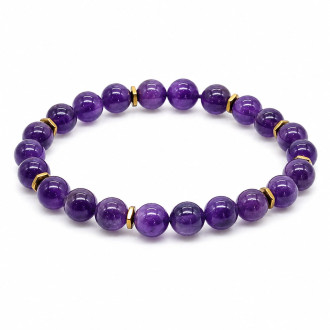8 mm Amethyst Bracelet with Gold Stainless Steel Spacers 8 mm Amethyst Bracelet with Gold Stainless Steel Spacers