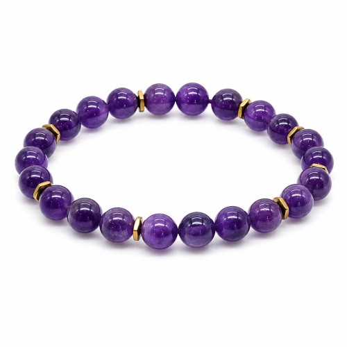 8 mm Amethyst Bracelet with Gold Stainless Steel Spacers 8 mm Amethyst Bracelet with Gold Stainless Steel Spacers