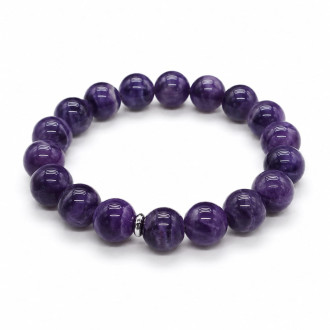 12 mm Amethyst Bracelet with Stainless Steel Spacer