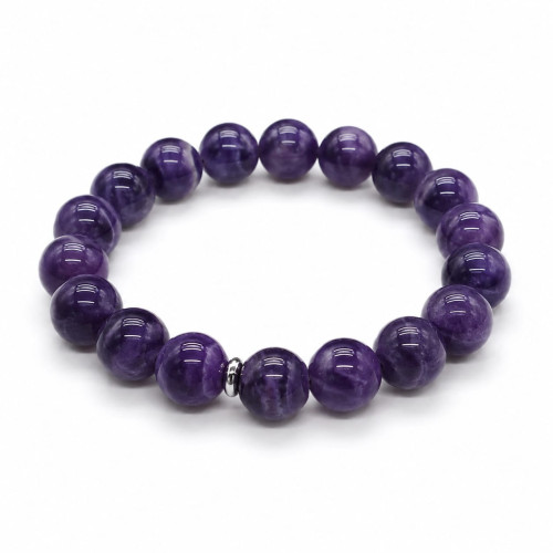 12 mm Amethyst Bracelet with Stainless Steel Spacer 12 mm Amethyst Bracelet with Stainless Steel Spacer