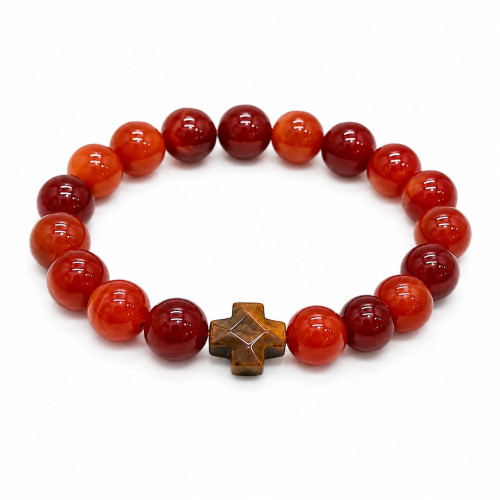 10 mm Carnelian Bracelet with Tiger's Eye Cross