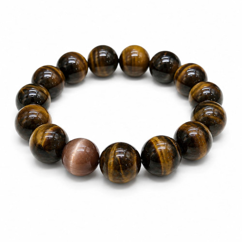 12 mm Tiger's Eye Bracelet with Cat Eye Accent Bead 12 mm Tiger's Eye Bracelet with Cat Eye Accent Bead