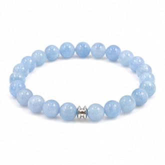 8 mm Aquamarine Bracelet with Silver Stainless Steel Spacer 8 mm Aquamarine Bracelet with Silver Stainless Steel Spacer