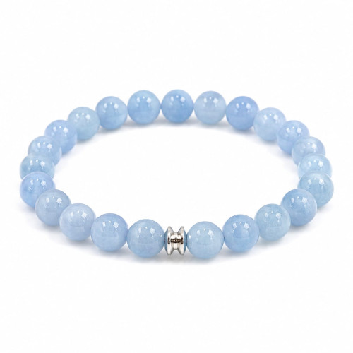 8 mm Aquamarine Bracelet with Silver Stainless Steel Spacer