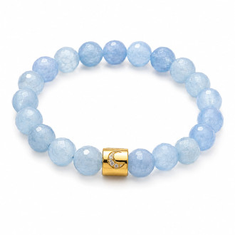 10 mm Faceted Aquamarine Bracelet with Gold Stainless Steel Moon Bead Charm 10 mm Faceted Aquamarine Bracelet with Gold Stainless Steel Moon Bead Charm