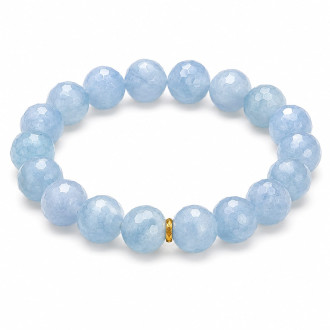 10 mm Faceted Aquamarine Bracelet with Gold Stainless Steel Spacer 10 mm Faceted Aquamarine Bracelet with Gold Stainless Steel Spacer