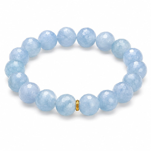 10 mm Faceted Aquamarine Bracelet with Gold Stainless Steel Spacer 10 mm Faceted Aquamarine Bracelet with Gold Stainless Steel Spacer