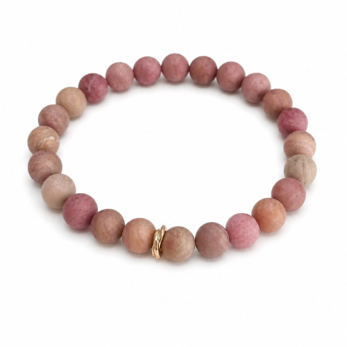 8 mm Matte Rhodonite Bracelet with Gold Stainless Steel Spacer 8 mm Matte Rhodonite Bracelet with Gold Stainless Steel Spacer