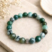 10 mm Faceted Green Spotted Agate Bracelet with Silver Stainless Steel Charm Bead