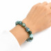 10 mm Faceted Green Spotted Agate Bracelet with Silver Stainless Steel Charm Bead