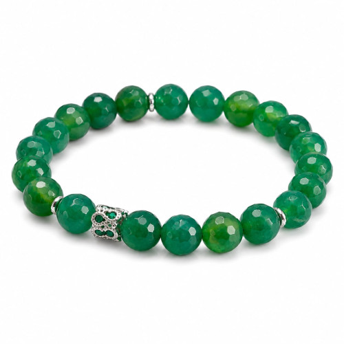 8 mm Faceted Green Agate Bracelet with Silver-Tone Spacer & Green Zirconia Charm 8 mm Faceted Green Agate Bracelet with Silver-Tone Spacer & Green Zirconia Charm