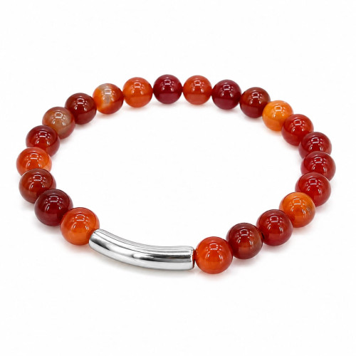 8 mm Carnelian Bracelet with Silver Stainless Steel Spacer 8 mm Carnelian Bracelet with Silver Stainless Steel Spacer