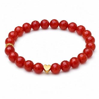 8 mm Faceted Red Agate Bracelet with Gold Heart Charm