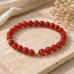 8 mm Faceted Red Agate Bracelet with Gold Heart Charm