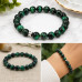 8 mm Green Tiger's Eye Bracelet with Silver-Tone Stainless Steel Spacer