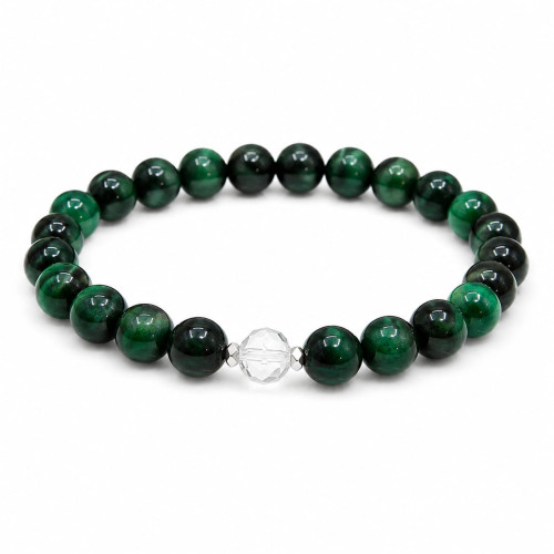 8 mm Green Tiger's Eye Bracelet with Czech Crystal