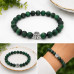 8 mm Matte Green Tiger's Eye Bracelet with Silver-Tone Stainless Steel Tree of Life Charm