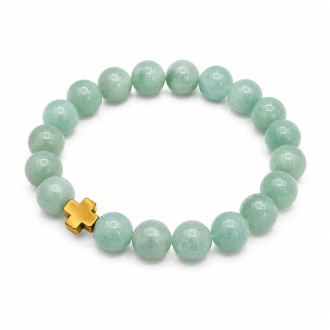 10 mm Jade Bracelet with Gold Stainless Steel Cross Charm