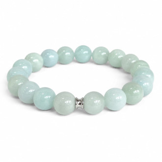 10 mm Jade Bracelet with Silver-Tone Stainless Steel Spacer