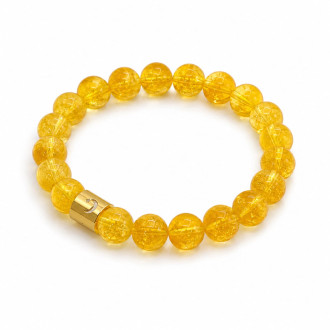 10 mm Citrine Bracelet with Gold Stainless Steel Engraved Moon Charm