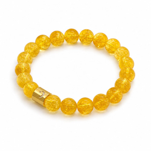 10 mm Citrine Bracelet with Gold Stainless Steel Engraved Moon Charm 10 mm Citrine Bracelet with Gold Stainless Steel Engraved Moon Charm