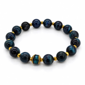 10 mm Blue Tiger's Eye Bracelet with Gold-Tone Accents 10 mm Blue Tiger's Eye Bracelet with Gold-Tone Accents