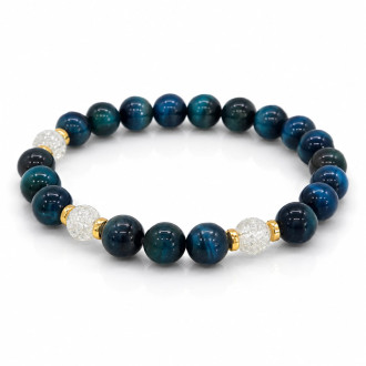 8 mm Blue Tiger's Eye & Crackle Quartz Bracelet with Gold-Tone Accents 8 mm Blue Tiger's Eye & Crackle Quartz Bracelet with Gold-Tone Accents