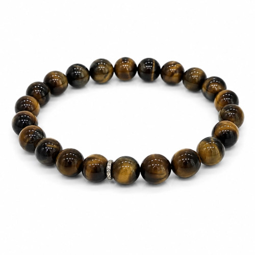 8 mm Tiger's Eye Bracelet with Silver-Tone Spacer 8 mm Tiger's Eye Bracelet with Silver-Tone Spacer