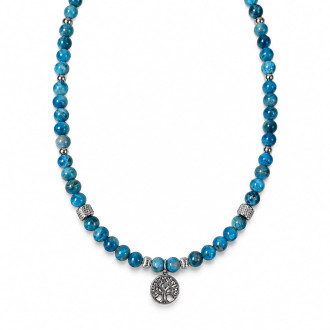 6 mm Blue Apatite Necklace with Tree of Life Charm 6 mm Blue Apatite Necklace with Tree of Life Charm