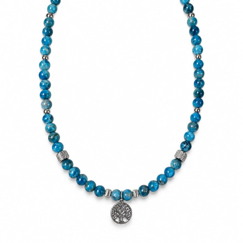6 mm Blue Apatite Necklace with Tree of Life Charm 6 mm Blue Apatite Necklace with Tree of Life Charm