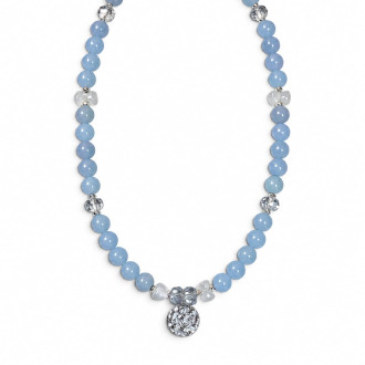 Aquamarine Necklace with Cat’s Eye Bows and Czech Crystals - 16 Inches Aquamarine Necklace with Cat’s Eye Bows and Czech Crystals - 16 Inches