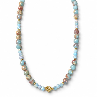 8 mm Amazonite and Czech Crystal Necklace with Gold Accents - 17 inch 8 mm Amazonite and Czech Crystal Necklace with Gold Accents - 17 inch
