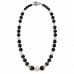 10 mm Black Lace Agate Necklace with Opalite, Murano and Czech Crystals - 22 inch
