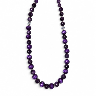 12 mm Purple Cat’s Eye and 10 mm Amethyst Necklace - 21 inch