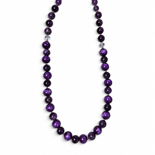 12 mm Purple Cat’s Eye and 10 mm Amethyst Necklace - 21 inch 12 mm Purple Cat’s Eye and 10 mm Amethyst Necklace - 21 inch