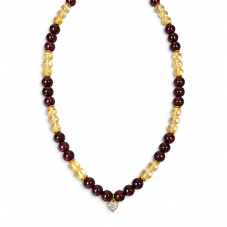 6 mm Garnet and Citrine Necklace with Zirconia Heart Charm - 16 inch