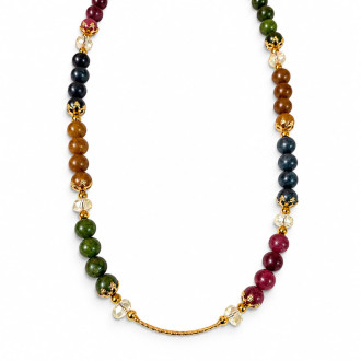 8 mm Multicolour Tourmaline with Czech Crystal Necklace - 18 inch