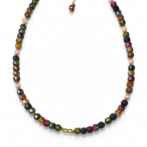 6 mm Faceted Tourmaline with Czech Crystal Infinity Necklace - 16 inch
