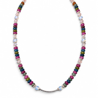 6 mm Tourmaline, Opalite and Czech Crystal Necklace - 18 inch