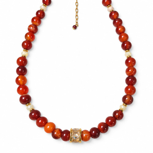 10 mm Carnelian with Zirconia Necklace - 18 inch 10 mm Carnelian with Zirconia Necklace - 18 inch
