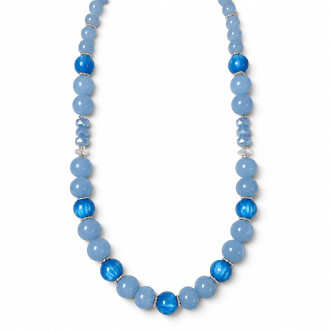 12 mm Aquamarine and Blue Cat’s Eye Necklace - 22 inch
