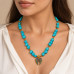 8mm~10mm Turquoise Necklace with Zirconia Winged Heart Charm - 18 inch 8mm~10mm Turquoise Necklace with Zirconia Winged Heart Charm - 18 inch