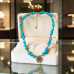 8mm~10mm Turquoise Necklace with Zirconia Winged Heart Charm - 18 inch 8mm~10mm Turquoise Necklace with Zirconia Winged Heart Charm - 18 inch