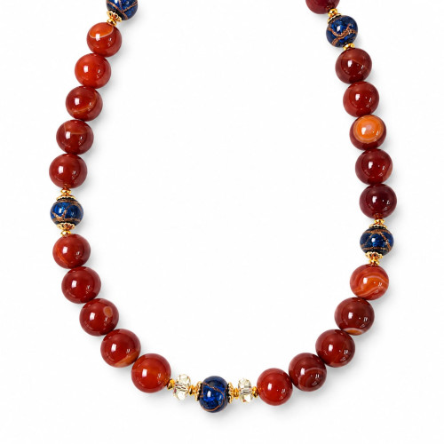 12 mm Carnelian and Navy Murano-Style Glass Necklace — 16 inch 12 mm Carnelian and Navy Murano-Style Glass Necklace — 16 inch