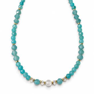 6 mm and 8 mm Faceted Greenish Agate and Czech Crystal Necklace — 17 inch 6 mm and 8 mm Faceted Greenish Agate and Czech Crystal Necklace — 17 inch