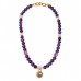8 mm Amethyst and Fluorite with Lock Charm Necklace - 17 Inches 8 mm Amethyst and Fluorite with Lock Charm Necklace - 17 Inches